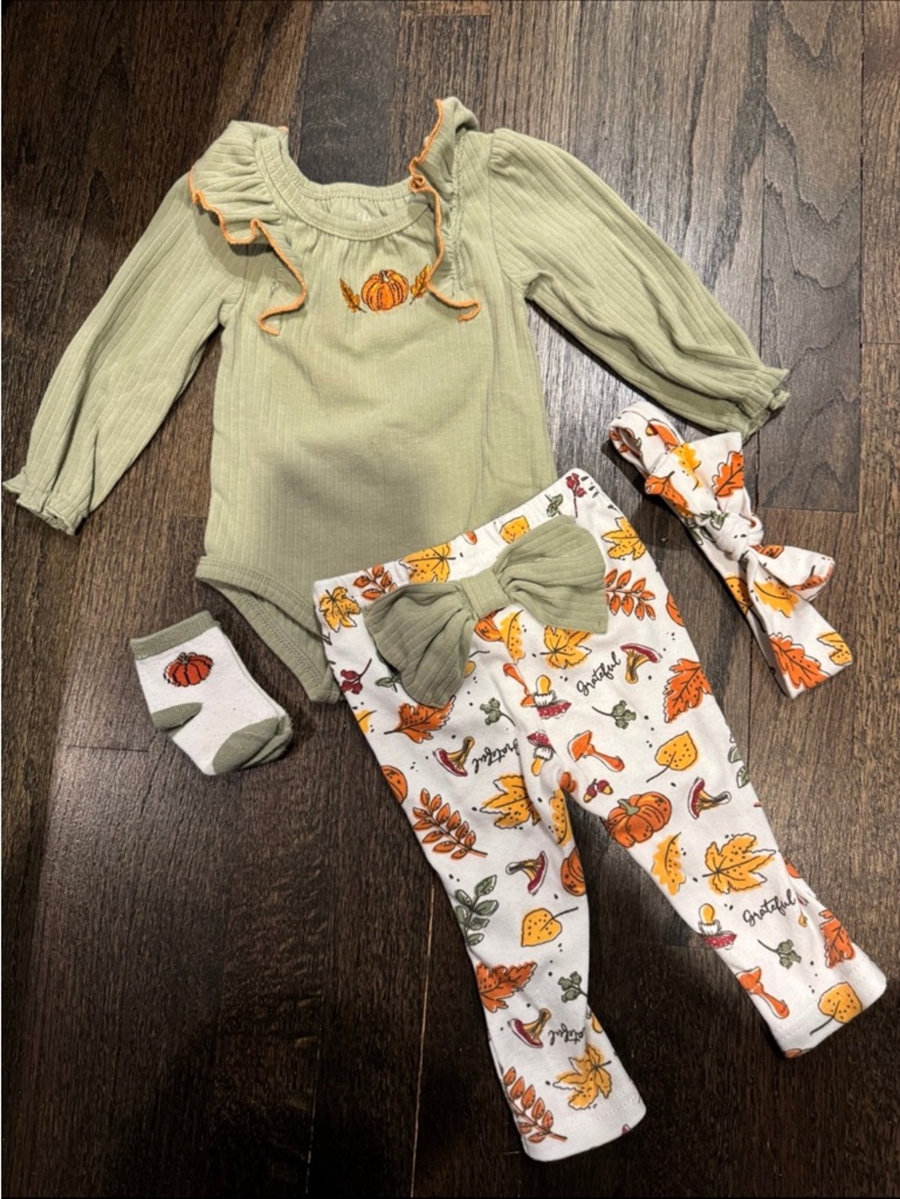 Baby fall outfit with matching socks and headband